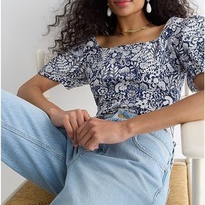 J Crew Ditzy Daisy Smocked puff-sleeve peplum top Size 24 w